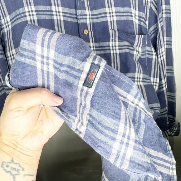 Faherty Men’s Linen Laguna Shirt Button Down Collared Jetty Plaid Blue Medium M - Picture 10 of 15